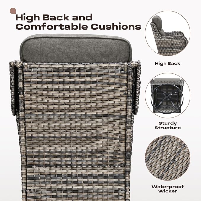Rilyson Wicker Outdoor Patio Furniture Set - 8 Piece Patio Conversation Sets with Swivel Rocker Chairs, Ottomans, Sofa and Coffee Table, 6 inch Cushions, Deep Seating, for Porch Deck Mixed Grey/Grey