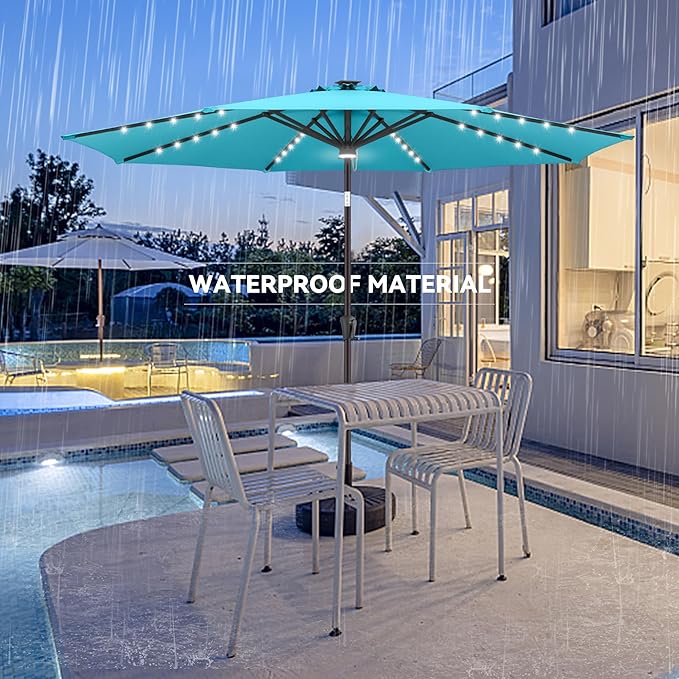 9ft Solar Umbrella Outdoor - Lighted Patio Umbrella with 40 LED Lights Waterprool Uv Protection, Table Umbrella with Tilt & Crank for Pool, Porch, Garden, Deck, Backyard(Sky Blue)