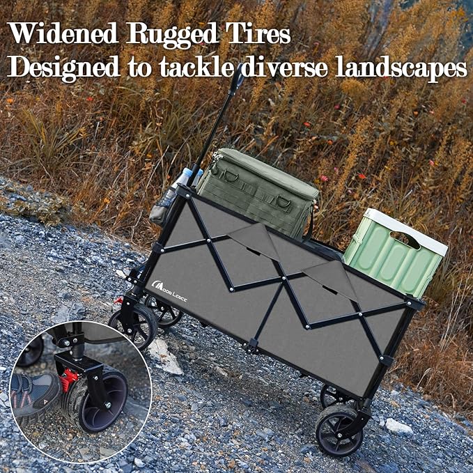 Moon Lence Collapsible Folding Wagon Cart Heavy Duty Folding Garden Portable Hand Cart with All-Terrain Beach Wheels, Adjustable Handle (Grey)