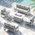 LayinSun 5 Pieces Aluminum Outdoor Patio Furniture Set, Metal Modern Conversation Sofa Set with Fire Pit Table and Washable Thick Cushions for Porch, Backyard, Deck
