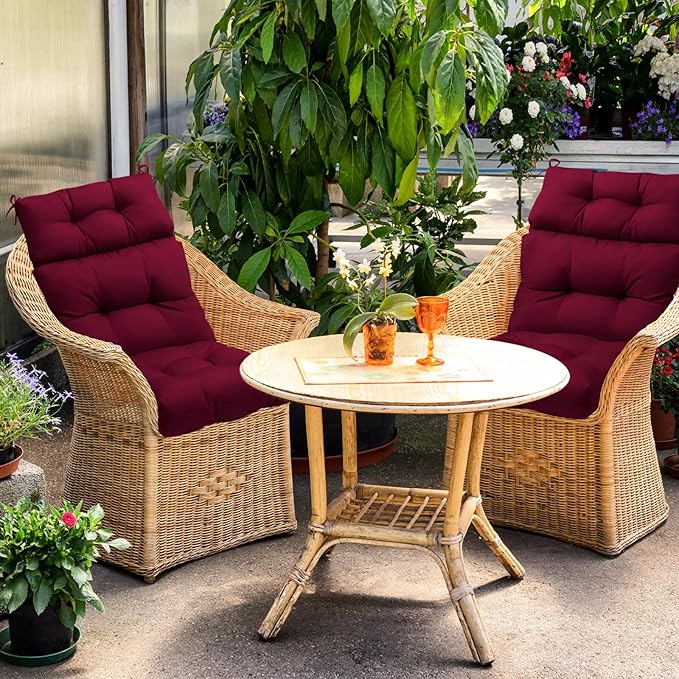 EAGLE PEAK Tufted Outdoor/Indoor High Back Patio Chair Cushions, Set of 4, 46'' x 22'', Red Purple