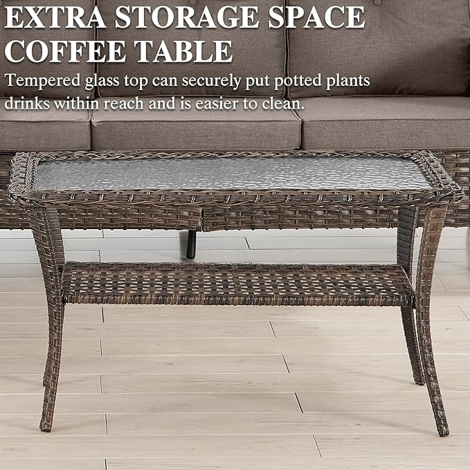 HUMMUH Outdoor Patio Furniture Set,L-Shaped Sectional Couches with Swivel Patio Chairs,Wicker Conversation Set for Deck,Backyard,Porch,Garden