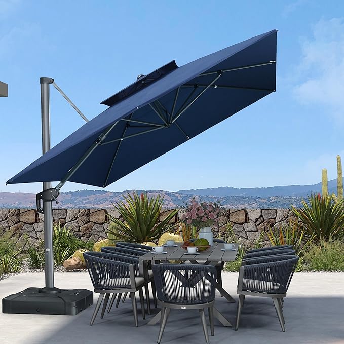 PURPLE LEAF Cantilever Umbrella Outdoor 10' X 13' Double Top Large Rectangle Heavy Duty 360° Rotation Offset Sun Shade Umbrella for Garden Patio Deck Pool Backyard Spectrum Indigo