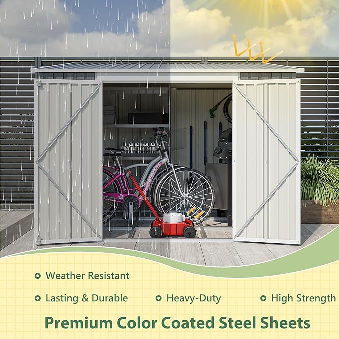 8x6 FT Outdoor Storage Shed W/Adjustable Lockable Double Side Doors,Metal Shed W/Floor Frame & 2 Air Vents,Garden Tool House W/Updated Frame Structure,for Backyard Patio Lawn,Gray