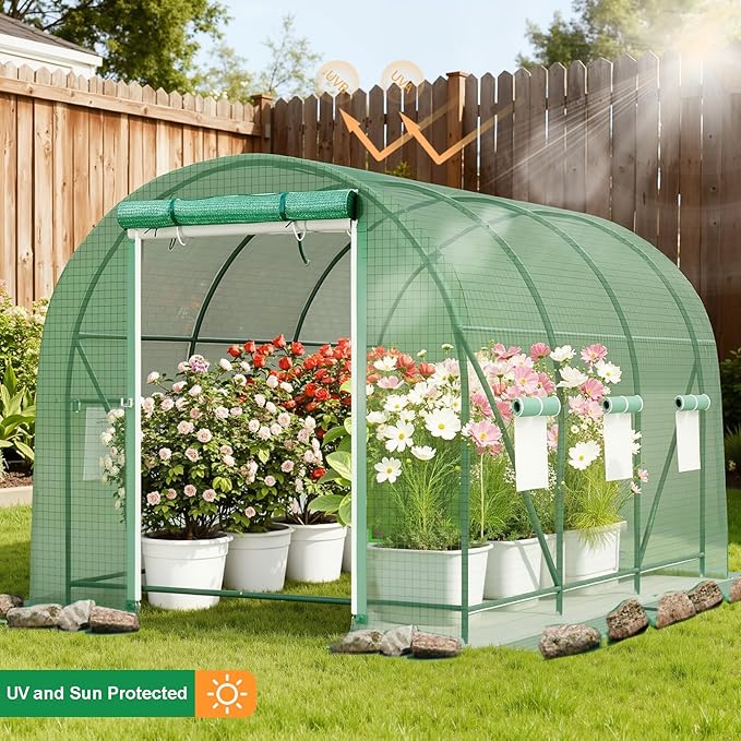 9.8x6.5x6.5 FT Greenhouse, Large Walk-in Green Houses for Outside, Tunnel Greenhouse with Thicken PE Cover with Mesh Door and 6 Ventilation Windows