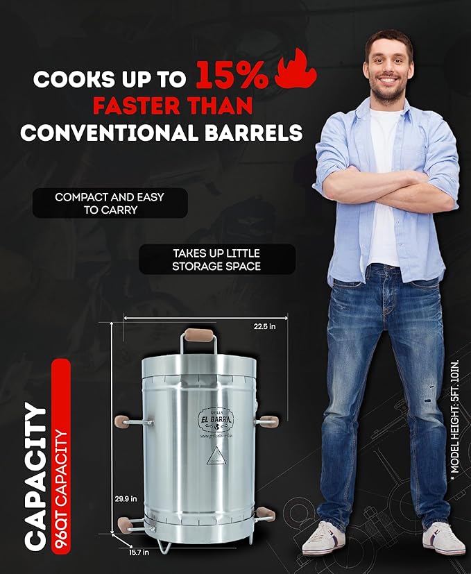 EL BARRIL 30lbs Grill & Smoker Barrel, Stainless Steel Charcoal Smoker Grill – Portable Outdoor Smokers with Grilling Accessories