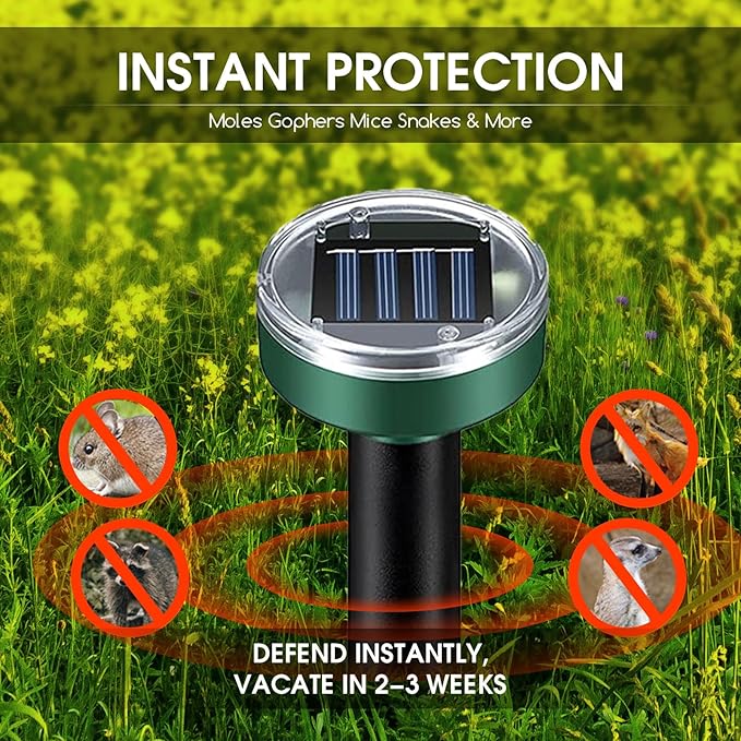 8 Pack Mole Repellent Solar Powered, Snake Repellent Outdoor for Yard, Ultrasonic Deterrent Stakes for Mole, Vole, Gopher, Groundhog, Chipmunk, Waterproof Armadillo Repeller for Lawns Garden
