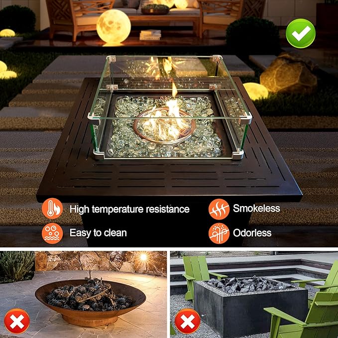 GasSaf Crystal Ice Fire Glass Cubes for Outdoor Fire Pit, Fireplace, Replaces Existing Gas Logs & Lava Rocks, 1 Inch Glass(20 Pound)(Crystal Ice Luster)