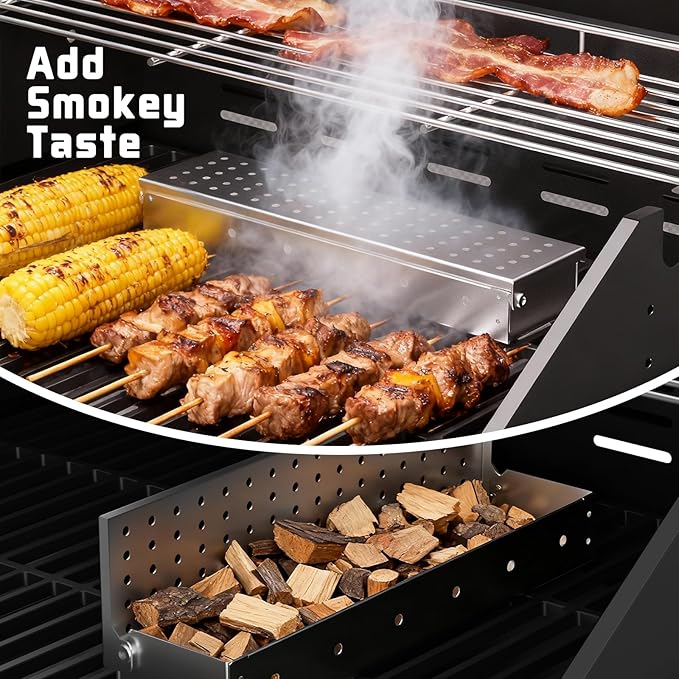 SKOK 4+1 Burners Gas Grill with Infrared Side Burners, Outdoor BBQ Grill with Cast Iron Grates, Barbecue Grill with Wheels, 60,000BTU Output