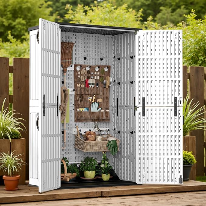 Patiowell 50 Cu.ft Outdoor Storage Cabinet with Lockable Door, Waterproof Horizontal Storage Shed for Tools and Patio Furniture, All-Weather Resin Shed Easy Assemble for Pool or Backyards, White