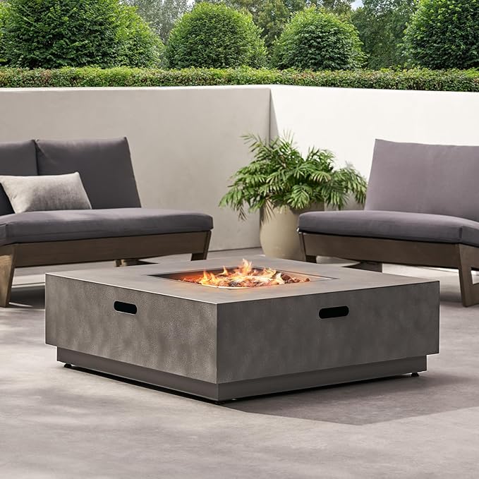 Propane Fire Pit Table, 39 Inch Firepits for Outside, Square Gas Fire Pit for Outside Patio, Propane Fire Table, 50000BTU, Stone Gray