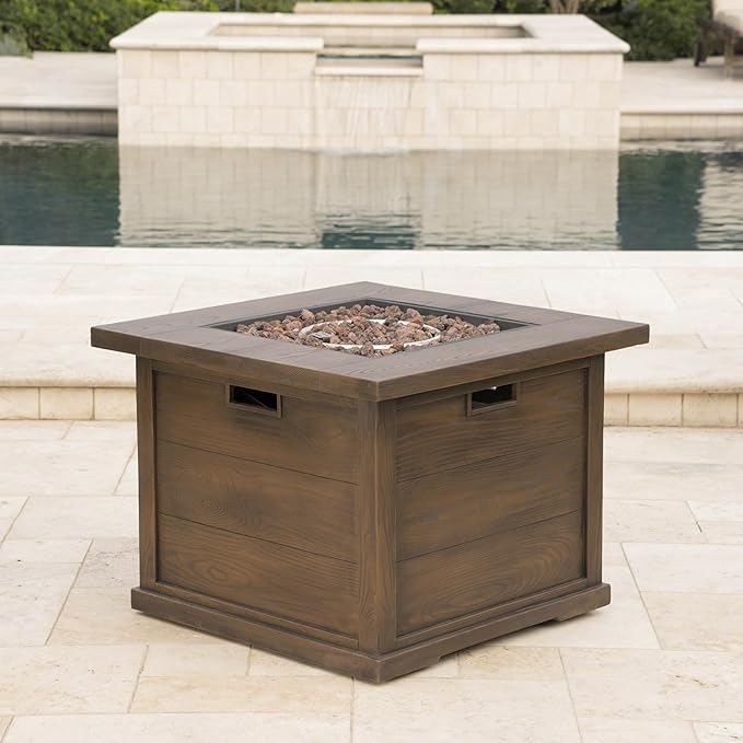 Outdoor Propane Fire Pit Table for Outside Patio, 32 Inch MGO Fire Pit Table, Square Gas Fire Pit for Garden, Poolside, Backyard, 40,000 BTU, Tank Inside, Dark Brown