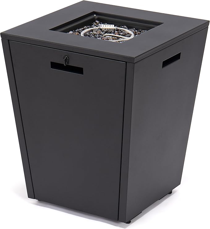 LeisureMod Chelsea 32" Modern Gas Fire Pit Table – 37,000 BTU CSA Certified Propane Steel Outdoor Table with Tempered Glass Wind Guard and Lid for Patio (Black)