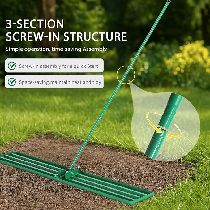 Outvita Lawn Leveling Rake 48"x10", Level Lawn Tool with Adjustable Handle, Yard Leveling Rake, Landscape Rakes for Garden, Backyard, Golf Course, Farm, Pasture