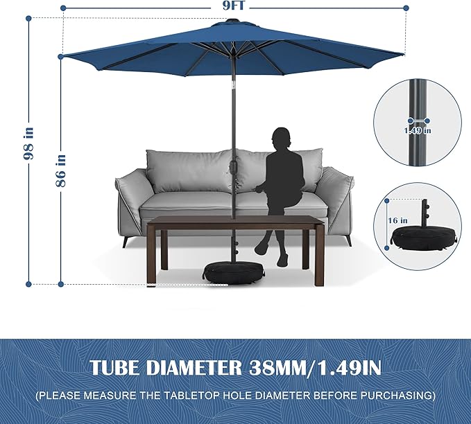Sundale Outdoor Olefin 5-Year-Non-Fading Patio Umbrella with Sand Bag Umbrella Base, Outdoor Umbrella with Tilt and Crank