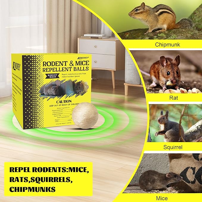 Rodent & Mice Repellent 12 PCS,Upgraded Paper Balls for Longer Lasting Scent | Indoor, Outdoor, Car Engine Protection | Mice, Rat Deterrent for Home, Garage, Attic | Pet & Kid Safe