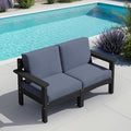 SERWALL HDPE Patio Loveseat Sofa, 2 Pieces Single Sofa, Weather-Resistant Outdoor Furniture Chair with Thick Removable Cushion, Balcony, Garden, Backyard, Poolside, Black Frame with Grey Cushion