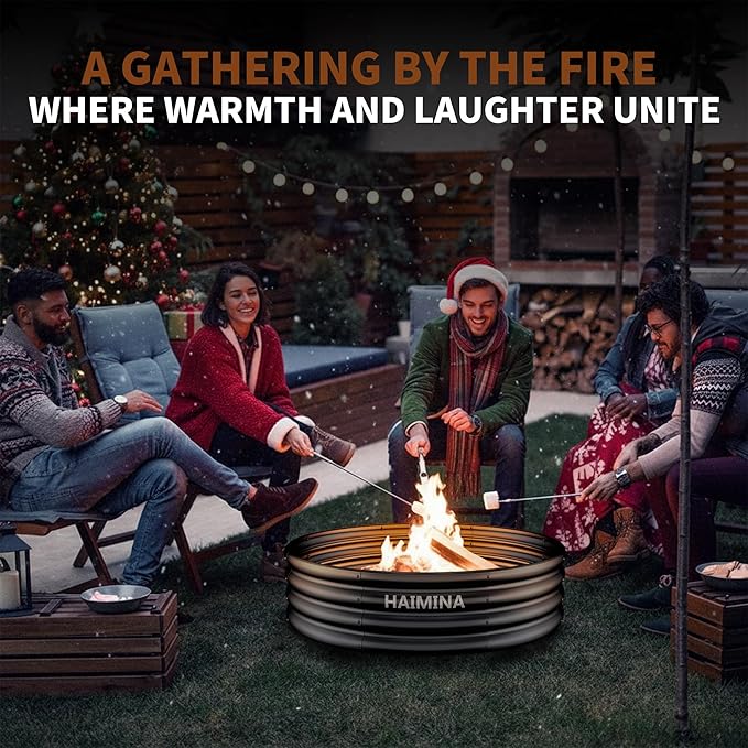 36 Inch Fire Pit Ring, Large Fire Pit for Outside Wood Burning, Fire Pits & Outdoor Fireplaces with High-Temperature Coating for Backyard, Bonfire, Camping, Beach (3x3 FT)