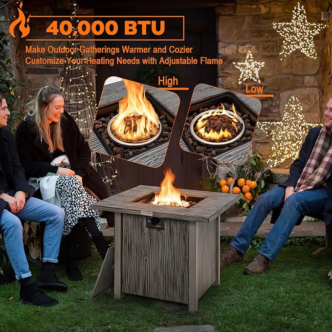 Tangkula 28 Inches Propane Fire Pit, Patiojoy 40,000 BTU Gas Fire Pit Table with Lid, Lava Rocks, Protective Cover, 2-in-1 Outdoor Fire Table with Adjustable Flame, Stainless Steel Burner (28 Inches)
