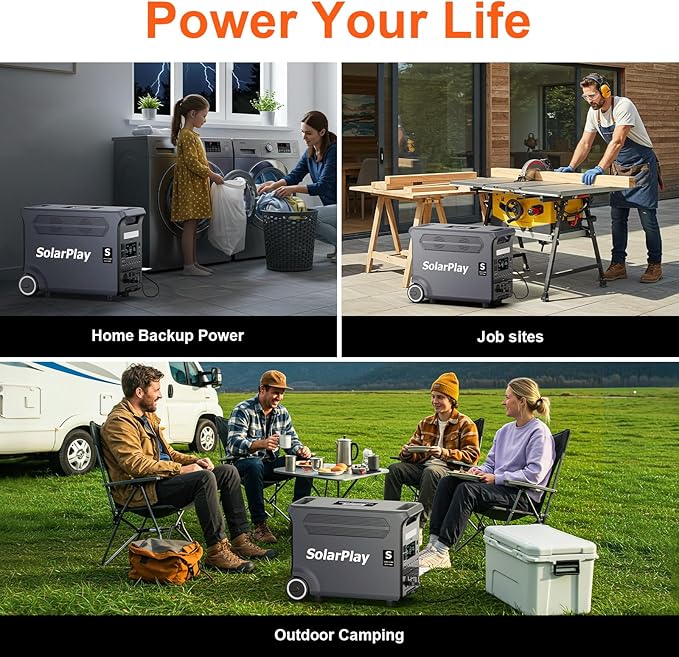 SolarPlay Q3600 Portable Power Station, 3600W AC Output(Surge 5500W) 3840Wh LiFePO4 Battery Solar Powered Generator, Essential Home Backup for Home Use, Power Outages, RV, Camping, Outdoor Adventures