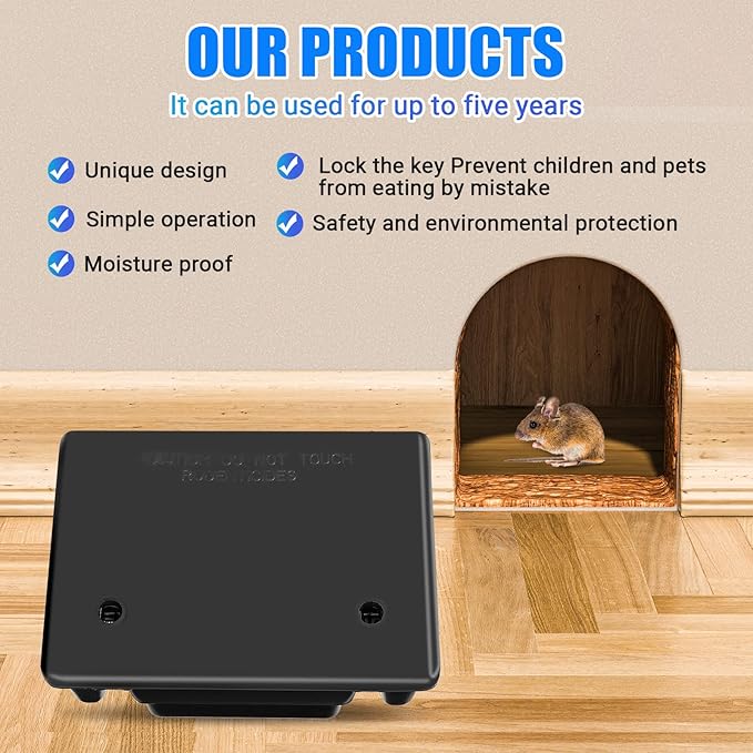 Qualirey 10 Pack Rat Bait Stations Large Rodent with Key Reusable Mouse Stations Mice Blocks Heavy Duty Boxes for Outdoor Rodents Mice Blocks, Bait Not Included, Black (9.8 x 7.5 x 3.9 Inches)