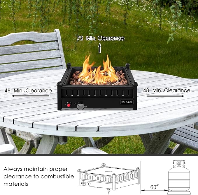 Tangkula Portable Tabletop Propane Fire Pit, Patiojoy 40,000 BTU Table Top Fireplace with Simple Ignition System, Adjustable Flame, Square Propane Firepit Bowl for Outdoors, Fit 2" Umbrella Hole Table