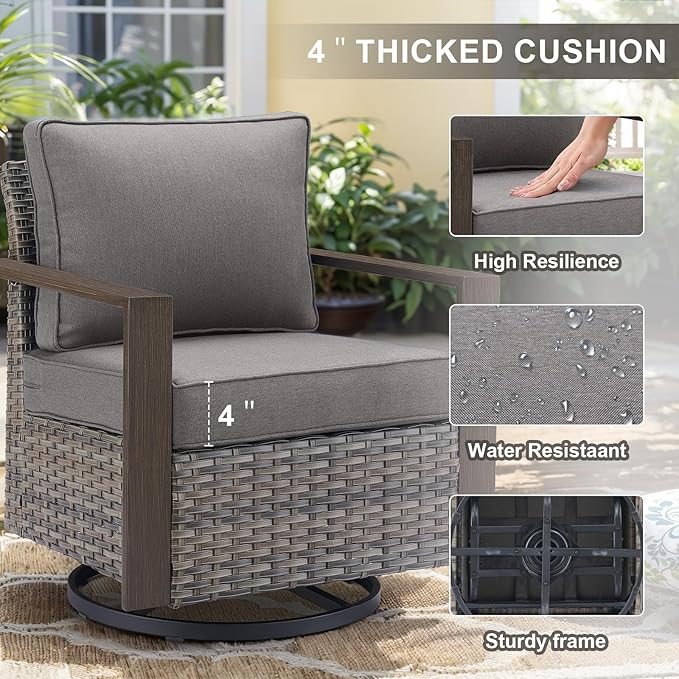 Belord Outdoor Swivel Rocker Chairs Set of 2 with Metal Wide Armrests, 3 Piece Patio Bistro Wicker Chairs with Side Table, Comfort Glider Furniture for Porch, Deck, Sunroom, Backyard