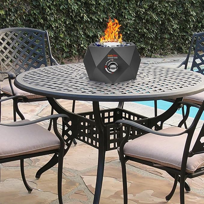 ONLYFIRE OUTDOOR LIVING Propane Gas Fire Pit with Blue Fire Glass Stones, 14" Portable Tabletop Gas Firepit Side-Mounted, Smokeless Firepit for Patio Bonfire Camping RV Tailgating, Modern FP004