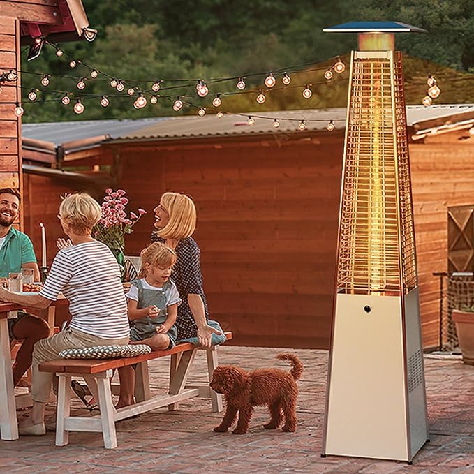 LAUSAINT HOME Pyramid Patio Heaters for Outdoor Use, 48,000 BTU Outdoor Propane Heaters for Patio with Cover & Wheels, 87" Tall Quartz Glass Tube Flame Heater for Deck, Party, Commercial, Restaurant