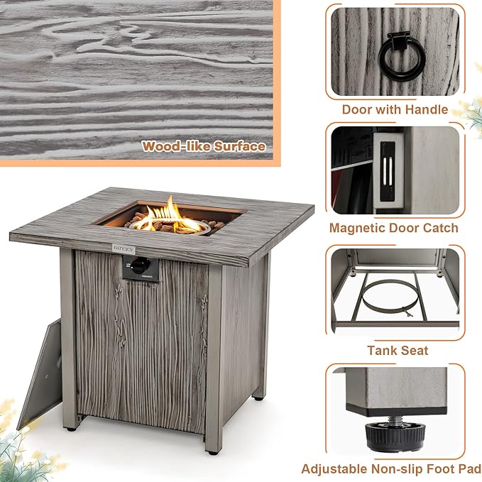 Tangkula 28 Inches Propane Fire Pit, Patiojoy 40,000 BTU Gas Fire Pit Table with Lid, Lava Rocks, Protective Cover, 2-in-1 Outdoor Fire Table with Adjustable Flame, Stainless Steel Burner (28 Inches)