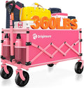 Collapsible Wagon Cart Foldable - Lightweight Portable Heavy Duty Folding Beach Wagons with Wheels - Outdoor Utility Carts for Grocery, Camping, Shopping with Large Capacity - Pink
