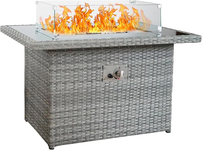 28 Inch Propane Fire Pit Table, 50,000 BTU Square Gas Fire Pit Table with Steel Lid, 2-in-1 Fire Table with Fire Glass for Patio, Garden & Backyard Gatherings, Black