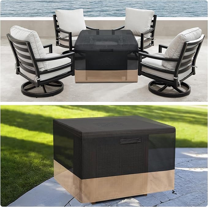 Stanbroil 42-Inch Square Fire Pit Cover, Waterproof Patio Cover for Outdoor Fire Pit Table, Fire Bowl, Patio Furniture, Waterproof, Black
