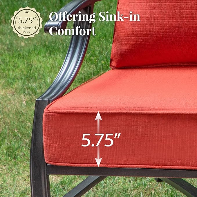 Patio Furniture Set, 6 Pcs Metal Outdoor Conversation Set, 2 Swivel Chairs, 2 Ottomans and 3 Seater Sofa with 5.75" Extra Thick Cushion and Gas Fire Pit Table, Red