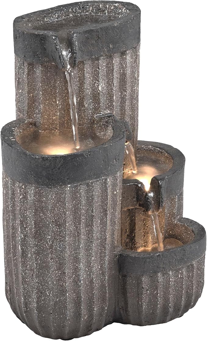 Alpine Corporation WIN1372 14" Tall Cascading Tabletop Fountain with LED Lights – Decorative Indoor Water Feature for Desk, Patio, and Home Décor, Gray