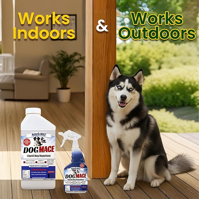 Nature’s MACE Dog Mace, Dog Repellent for Yard, Potty Training Tool, Indoor & Outdoor, Marking and Digging Spray, Pee Deterrent, Safe Around Kids, Pets, Plants, 40oz Concentrate, Treats 15,000 Sq Ft