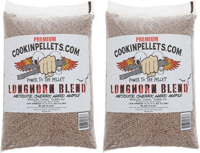 CookinPellets 40-Pound Longhorn Blend Premium Natural Grill Smoker Smoking Mesquite/Cherry/Maple Hardwood Wood Pellets, (2 Pack)
