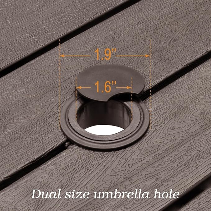 Outdoor Dining Table with 1.6" Umbrella Hole, Picnic Table Brown Plastic Square Backyard Bistro Table Outdoor Dining Table for Garden, Poolside, Backyard