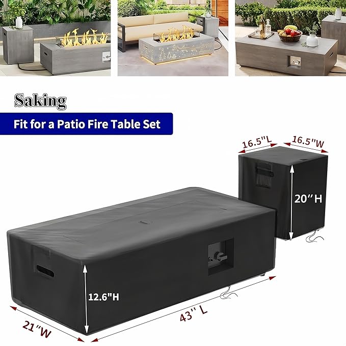 Saking 42" Rectangular Fire Pit Tables 2-Piece 50,000 BTU Outdoor Propane Gas Fire Pit Cover Rectangular, 42in &16.5in, Waterproof & UV-Resistant, Patio Set Cover, Black