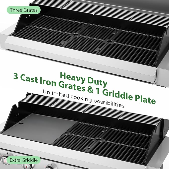 Brand-Man Propane Gas Grill, 40-Inch 6-Burner Built-In Head BBQ Island Outdoor Kitchen, Natural Gas Convertible, Heavy Duty 304 Stainless Steel, 60,000BTUs
