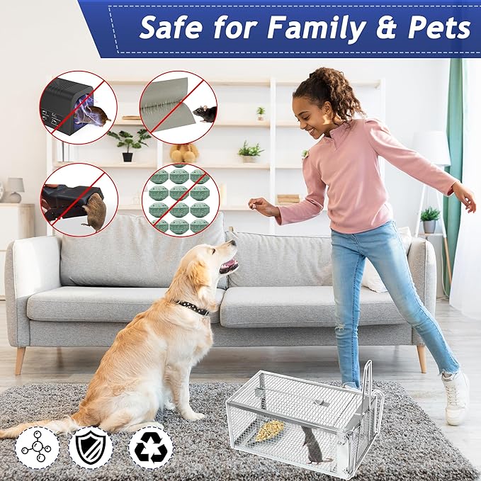 2 Pack Humane Rat Traps - Rodent Trap for Squirrel Mouse Mice, Live Rat Traps Catch and Release for Indoors and Outdoors-（10.6 * 5.5 * 4.7in）