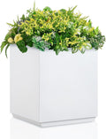 Wallowa Metallic Heavy Cube Square Planter, No Assembly Required, Seamless Large Outdoor Planter, Tall Plants and Flowers 17'Lx17'Wx20'H 24lbs White
