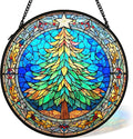 cvjutf Christmas Tree Suncatcher Stained Glass Window Hanging Decor, Winter Xmas Tree Stained Glass Wall Decor, Christmas Garden Sun Catchers Indoor Window Hanging Wall Art Lawn, 7.9x7.9 Inch