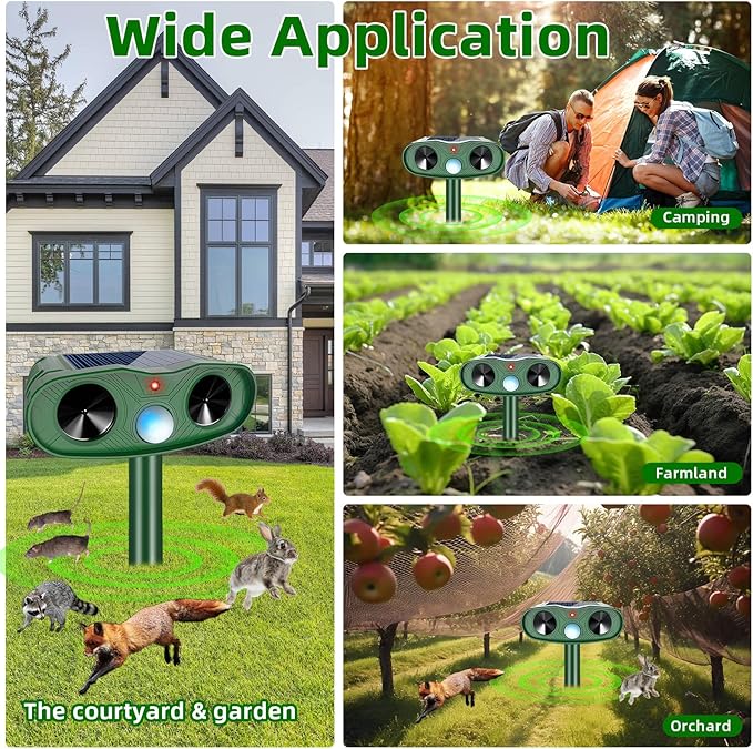 4Pack Ultrasonic Animal Repellent Outdoor Deer Repellent Devices, 2025 Solar Cat Repeller Motion Detection, Animal Repeller Outdoor to Scare Squirrel Dog Repellent Deterrent for Yard Farm