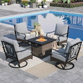 Sophia & William Patio Furniture Set with Fire Pit Table, 5 PCS Metal Outdoor Conversation Set Sofa Couch with Fire Pit Table, 4 Swivel Chairs for Outdoor Seating, Backyard, Porch(Grey)