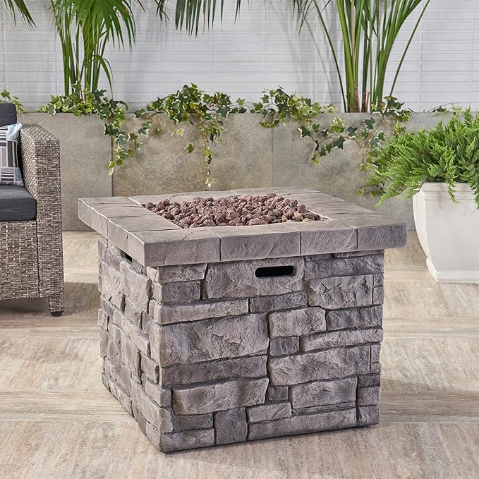 Propane Fire Pit Table, 30 Inch Firepits for Outside, Square Gas Fire Pit for Outside Patio, MgO Propane Fire Table, 40000BTU, Grey