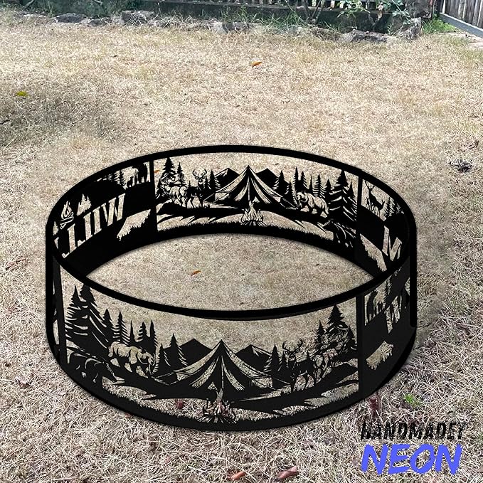 Personalized Bear Fire Pit Ring Wildlife Forest Stainless Steel Custom Name 360 Degree Campfire Ring Stove Outdoor BBQs Backyard Camping Garden Decor Gifts Father Nature Lover