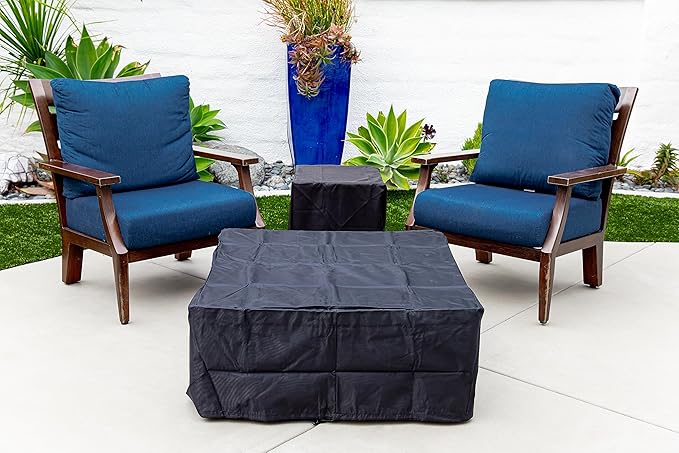 AMS Creations | Albany Square Natural Gas Outdoor Fire Pit Table | Concrete GFRC Fire Pit Table | with SS Burner, Canvas Cover, SS Lid, Lava Rock, and Wind Guard Included (Fuel Type: Natural Gas)