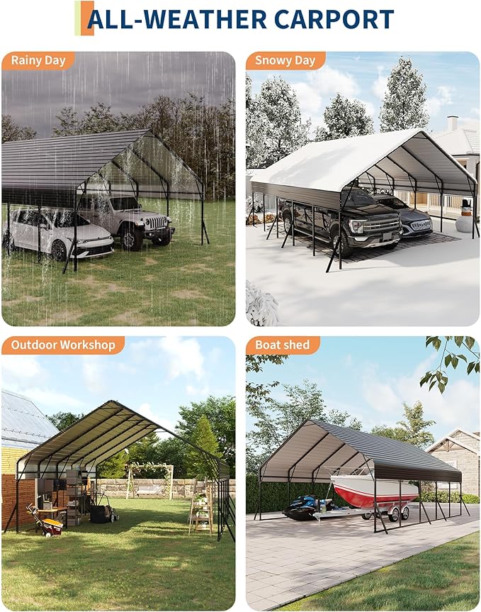20x25 FT Heavy Duty Metal Carport Kit with Reinforced Frame & Anchor Bolts, for RV, Truck, Boat, Tractor Shelter, 100MPH Wind/35PSF Snow Rating, Easy Assembly