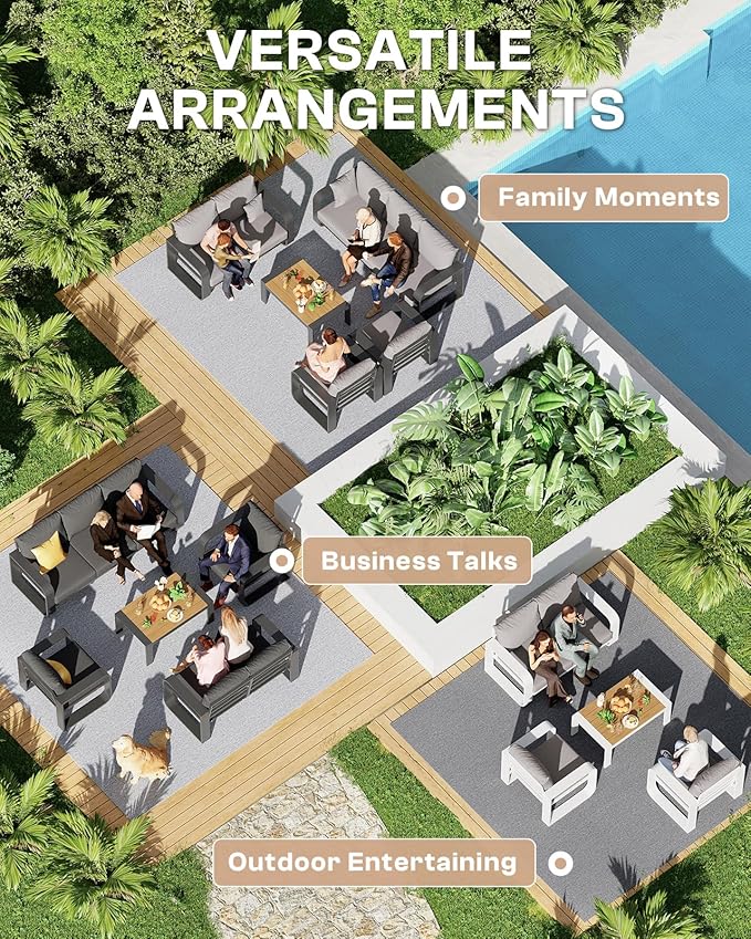 Oasbira Aluminum Outdoor Sofa Bistro Set, Oversized Patio Conversation Sets Widened Armrest & Ultra-Thick Cushions, Deep Seating Patio Furniture Set for Backyard, Porch, White